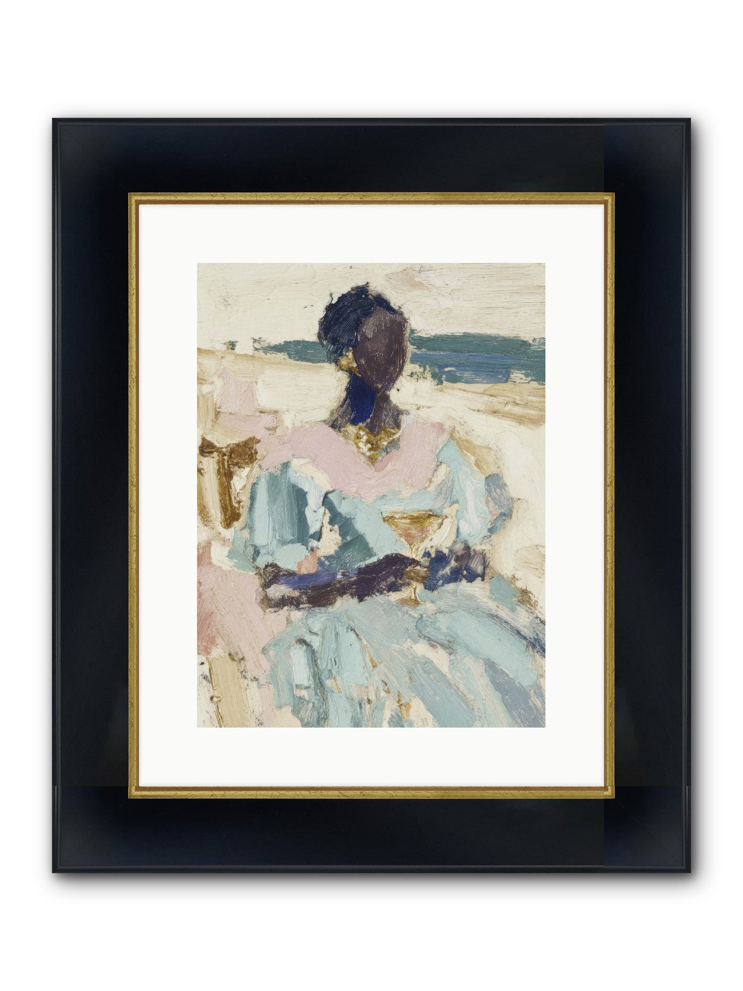The Ocean's Gentle Boundary Framed Print - Wide Black w/Gold 12x16