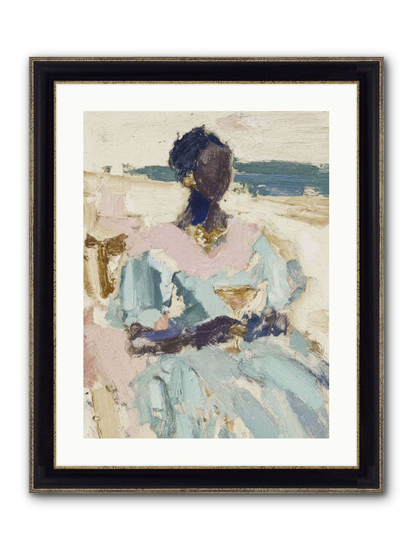 The Ocean's Gentle Boundary Framed Print - Black & Gold 18x24