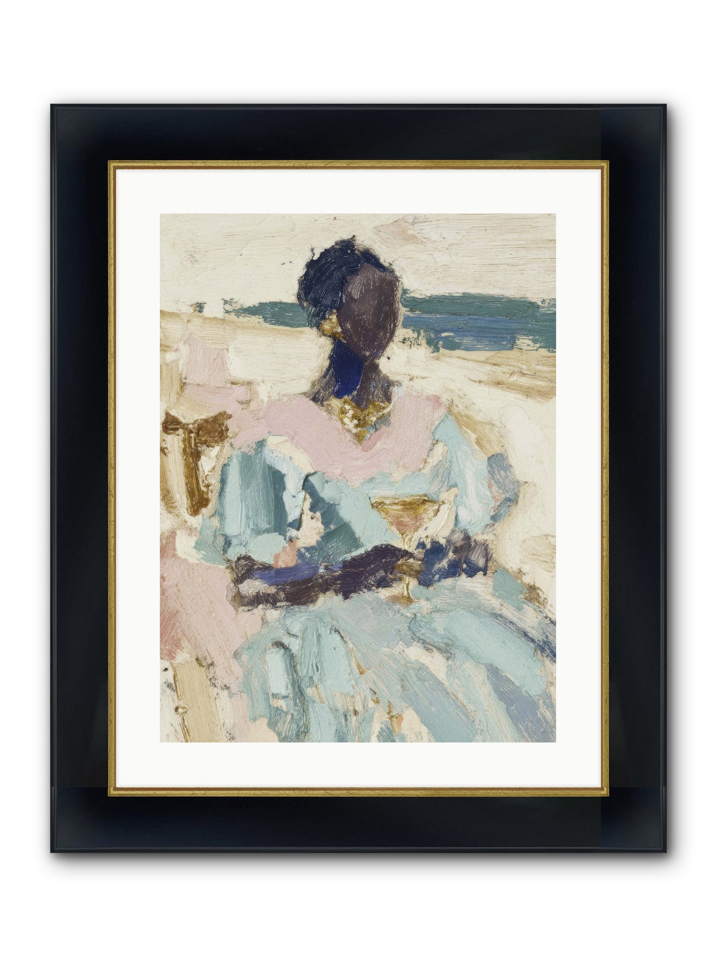 The Ocean's Gentle Boundary Framed Print - Wide Black w/Gold 18x24