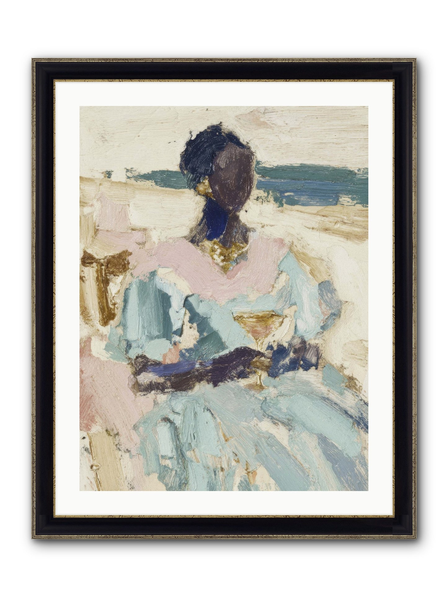 The Ocean's Gentle Boundary Framed Print - Black & Gold 24x32