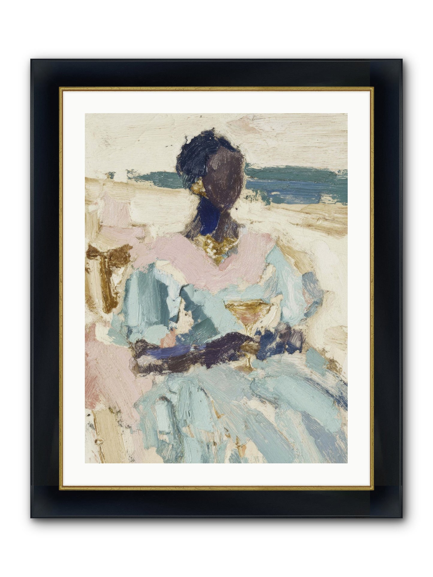 The Ocean's Gentle Boundary Framed Print - Wide Black w/Gold 24x32