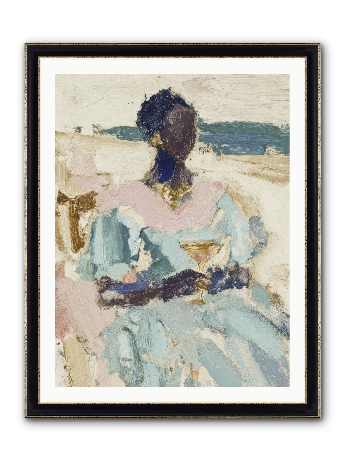 The Ocean's Gentle Boundary Framed Print - Black & Gold 30x40