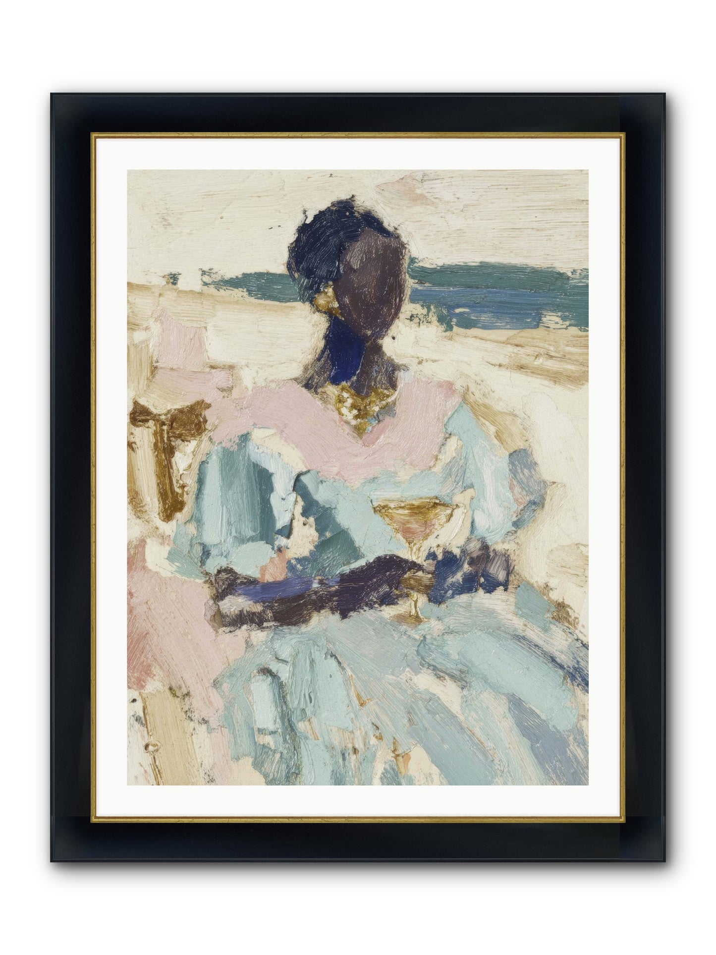The Ocean's Gentle Boundary Framed Print - Wide Black w/Gold 30x40