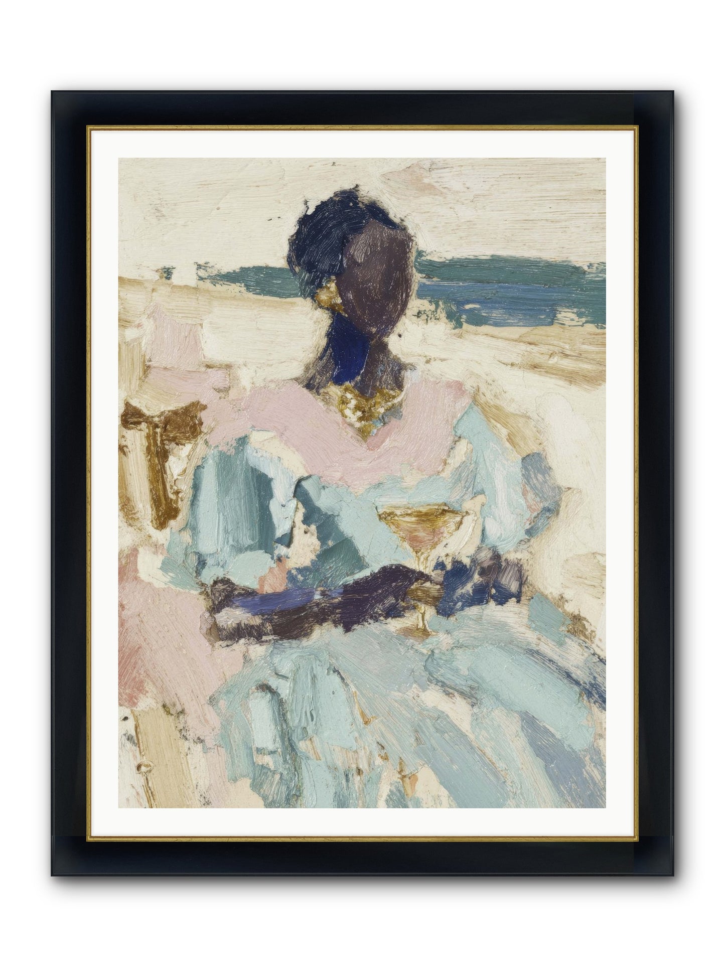 The Ocean's Gentle Boundary Framed Print - Wide Black w/Gold 36x48