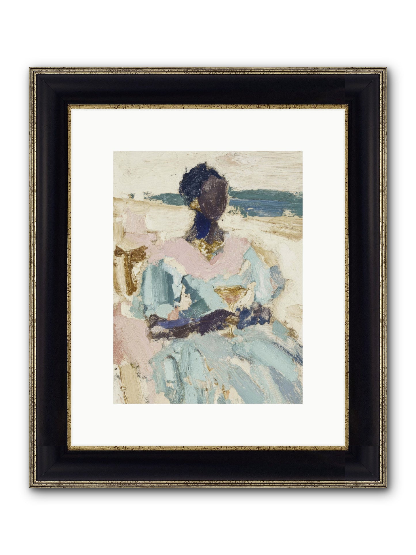 The Ocean's Gentle Boundary Framed Print - Black & Gold 9x12