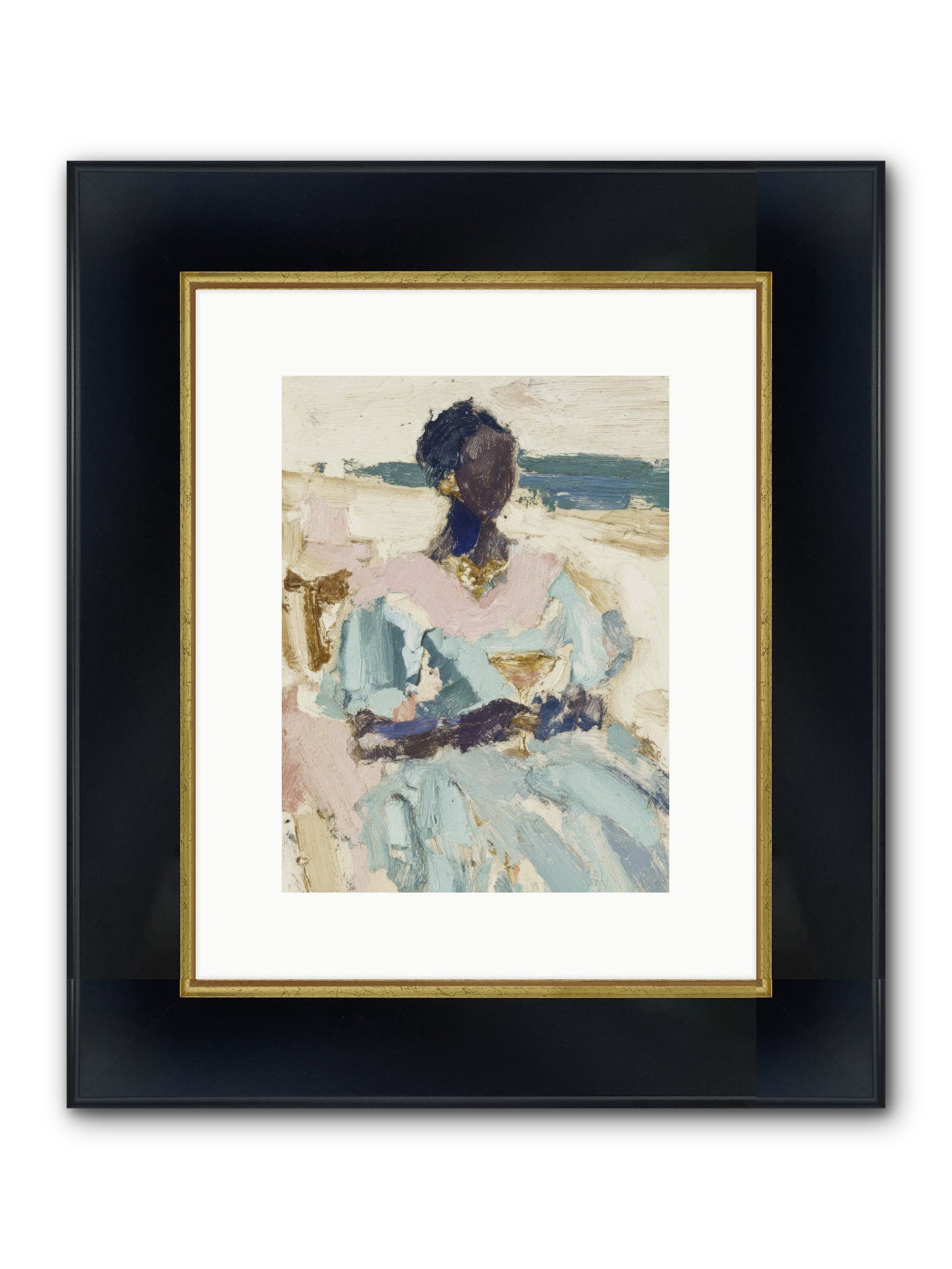 The Ocean's Gentle Boundary Framed Print - Wide Black w/Gold 9x12