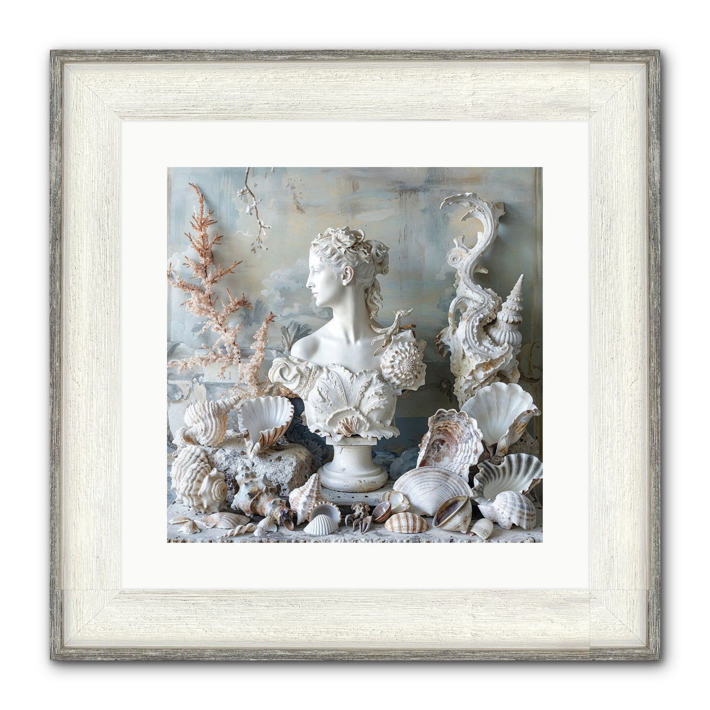 The Oyster's Opera Framed Print - Driftwood White 16x16