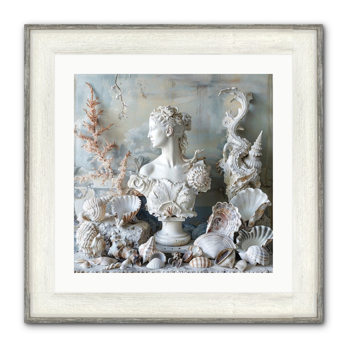 The Oyster's Opera Framed Print - Driftwood White 20x20