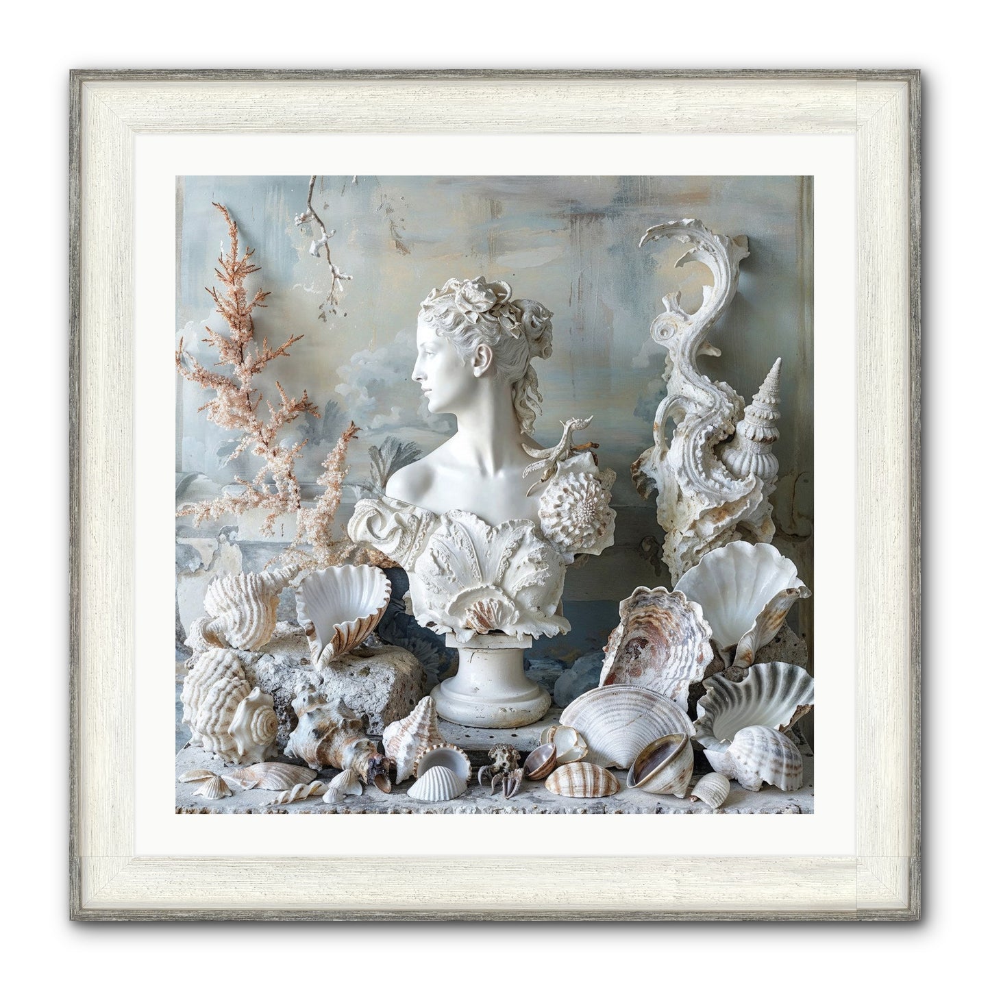 The Oyster's Opera Framed Print - Driftwood White 30x30