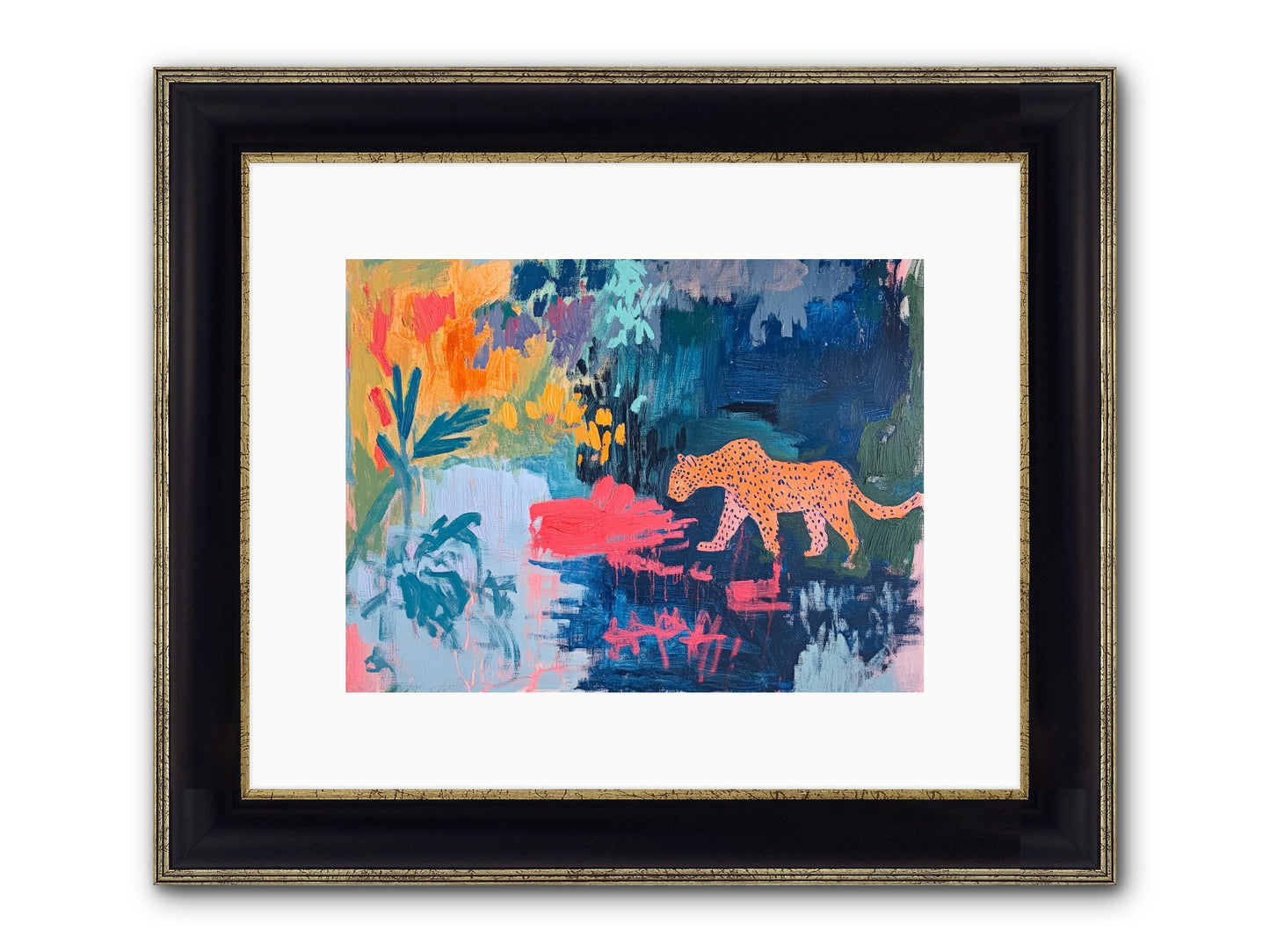 The Painted Leopard's Reverie Framed Print - Black & Gold 12x9