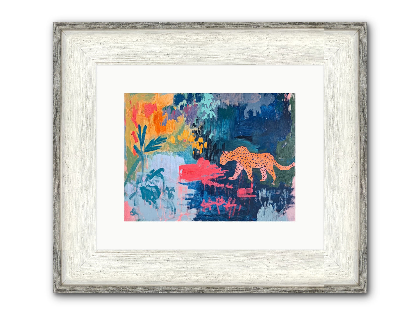 The Painted Leopard's Reverie Framed Print - Driftwood White 12x9