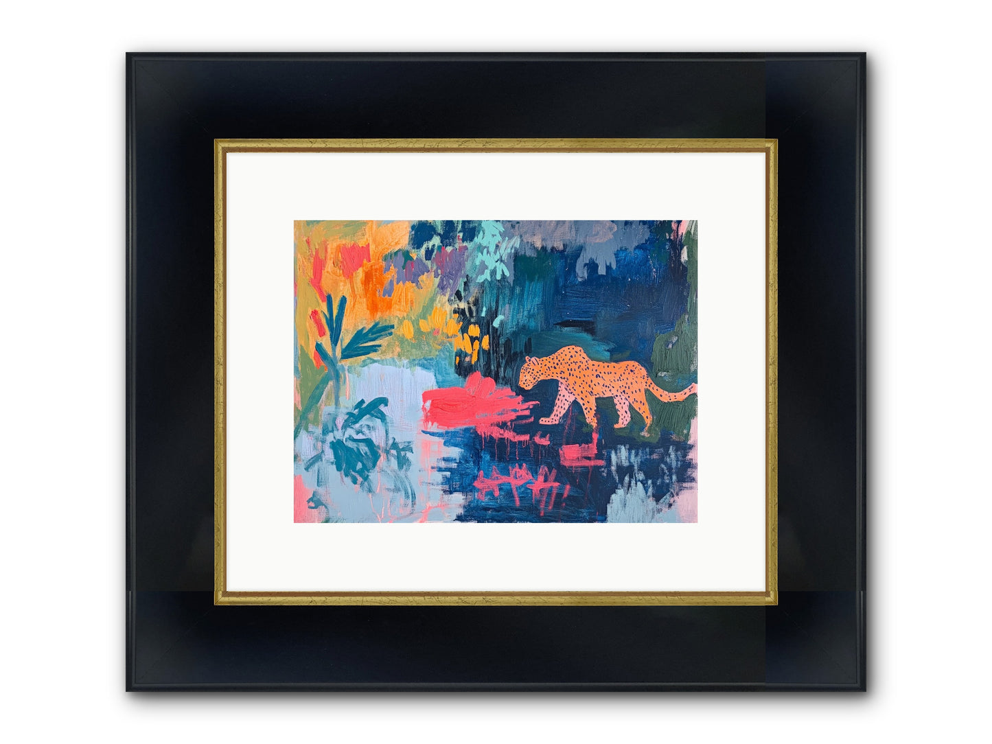 The Painted Leopard's Reverie Framed Print - Wide Black w/Gold 12x9