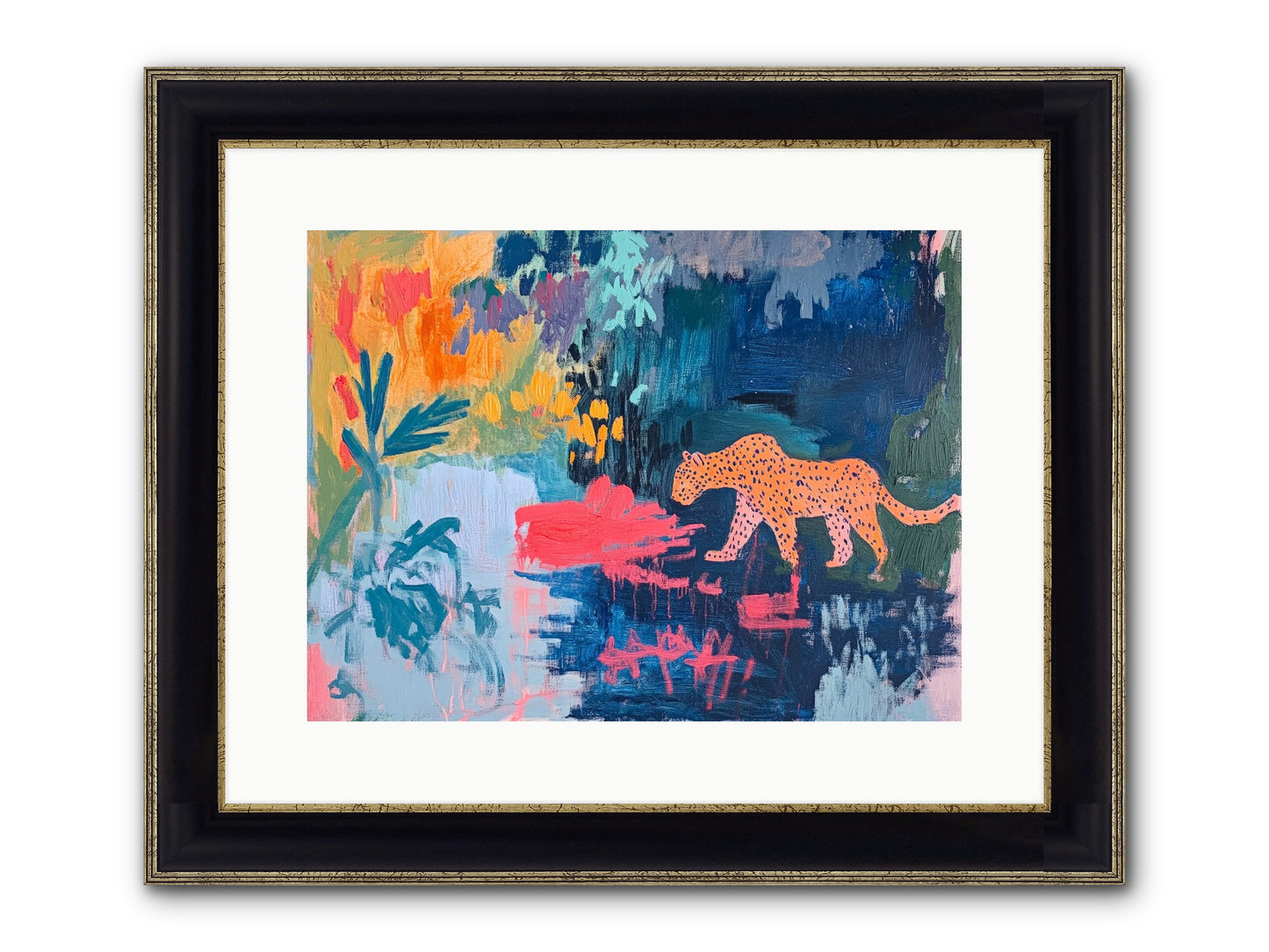 The Painted Leopard's Reverie Framed Print - Black & Gold 16x12