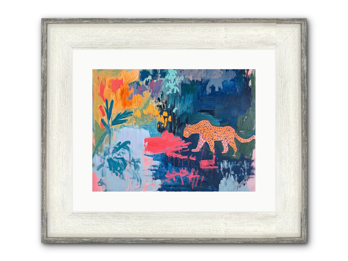 The Painted Leopard's Reverie Framed Print - Driftwood White 16x12
