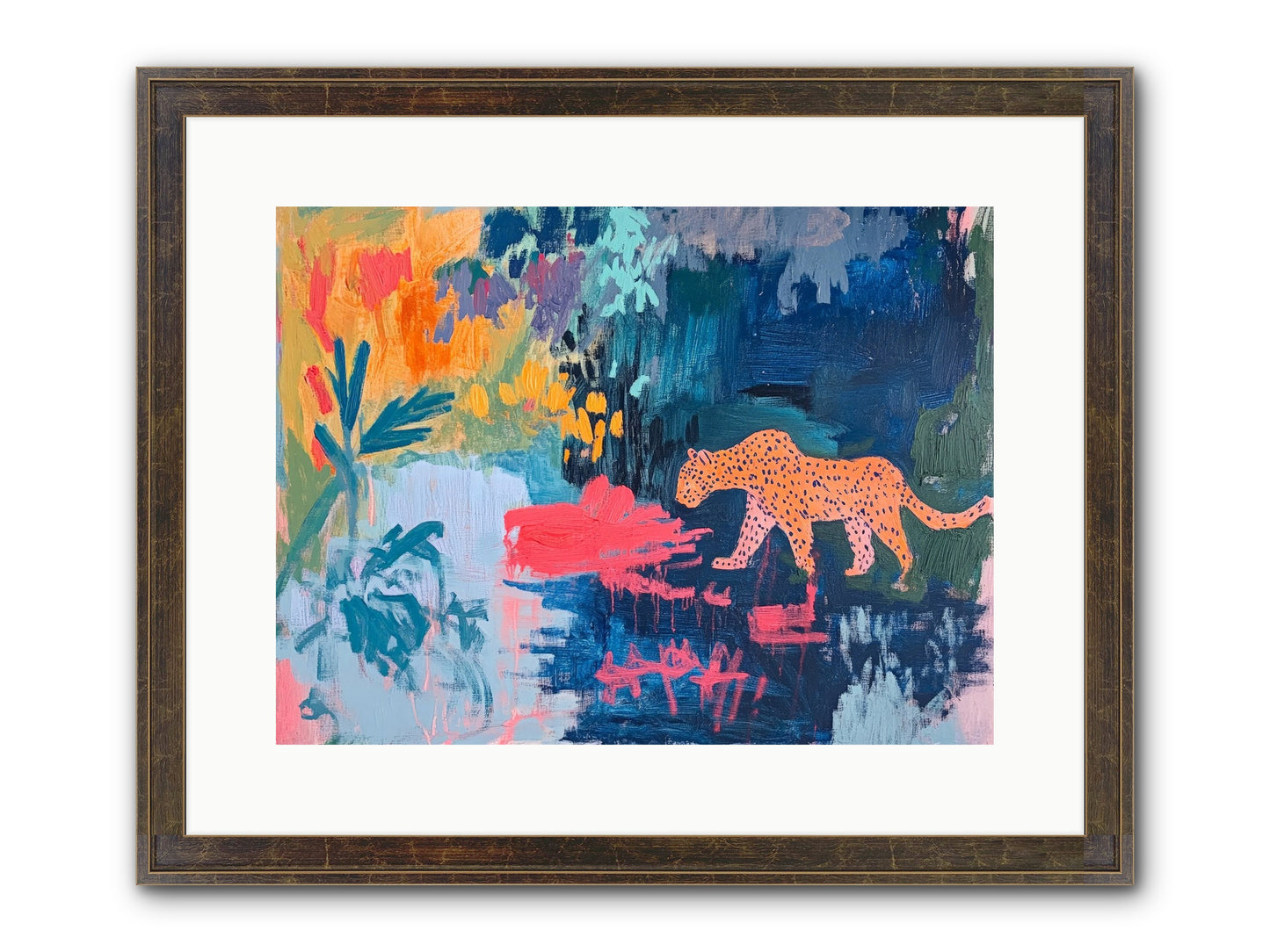 The Painted Leopard's Reverie Framed Print - Slimwoods Black/Gold 16x12