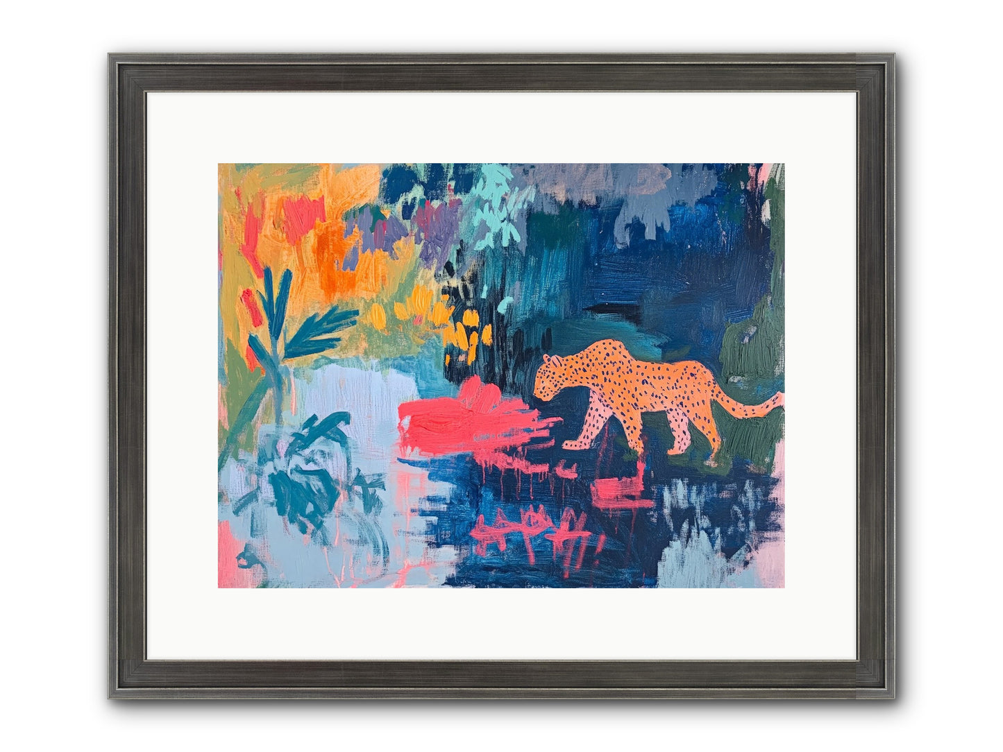 The Painted Leopard's Reverie Framed Print - Slimwoods Black/Silver 16x12