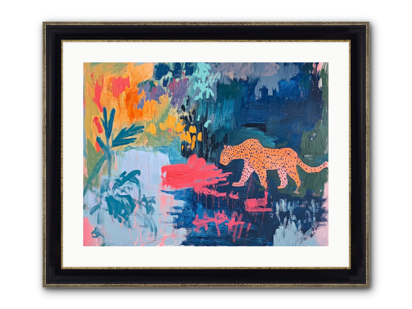 The Painted Leopard's Reverie Framed Print - Black & Gold 24x18