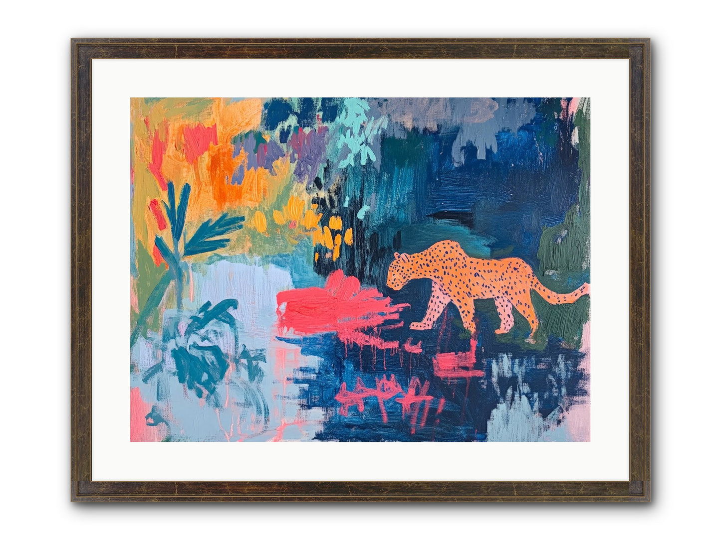 The Painted Leopard's Reverie Framed Print - Slimwoods Black/Gold 24x18