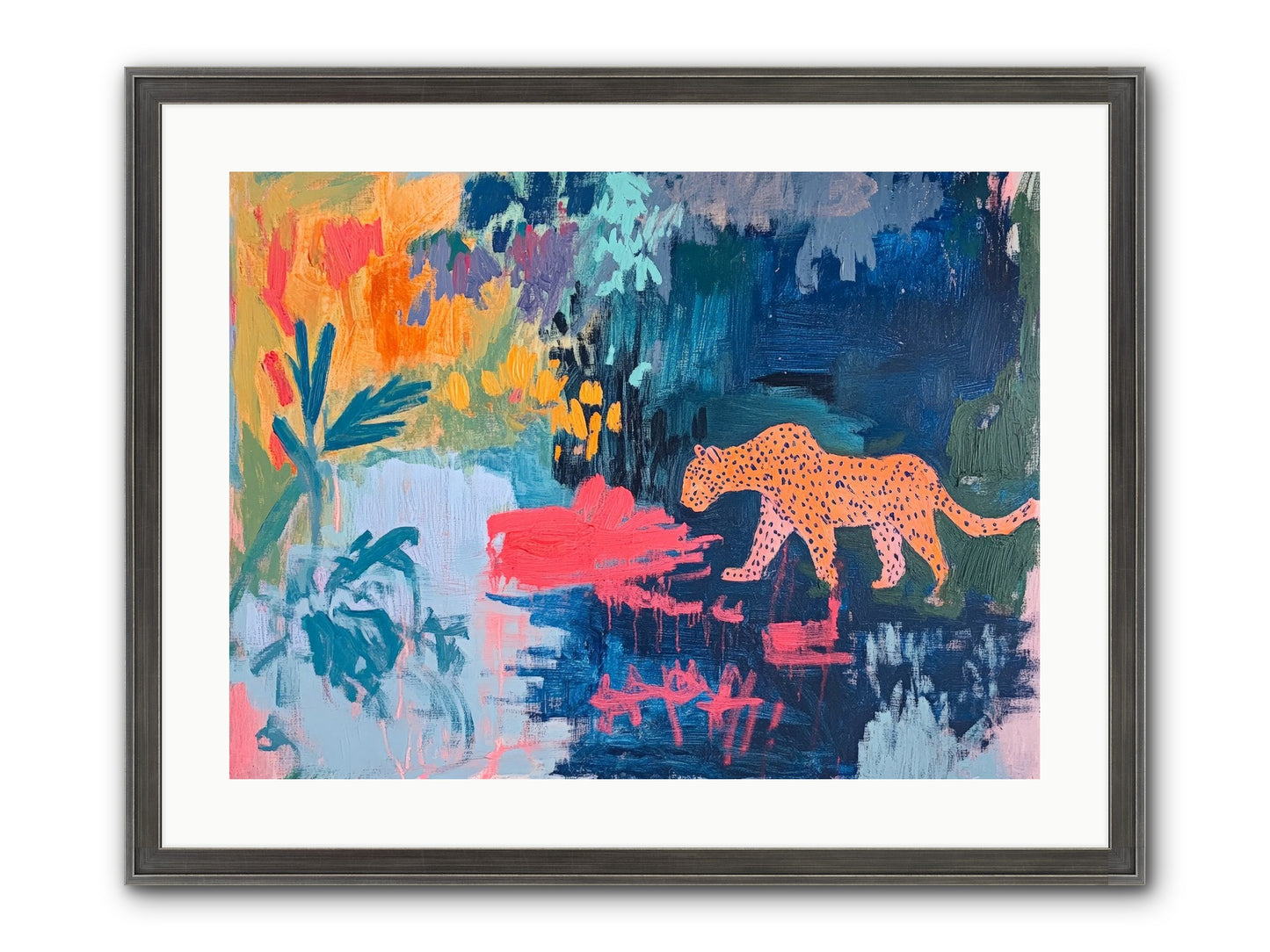 The Painted Leopard's Reverie Framed Print - Slimwoods Black/Silver 24x18