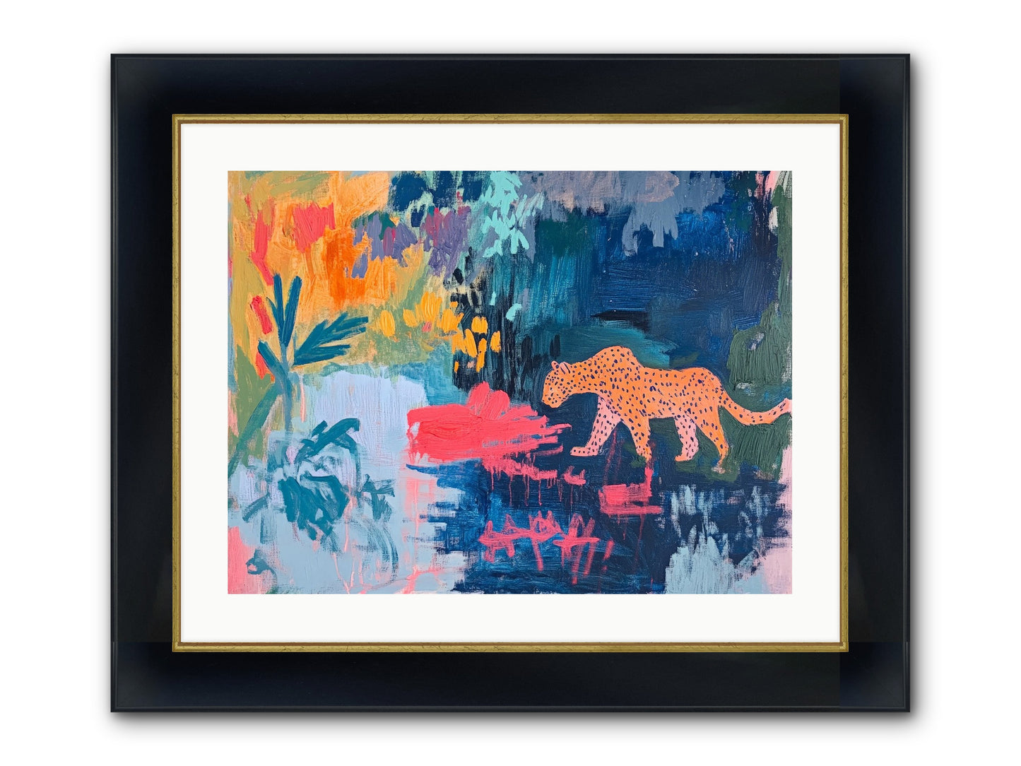 The Painted Leopard's Reverie Framed Print - Wide Black w/Gold 24x18