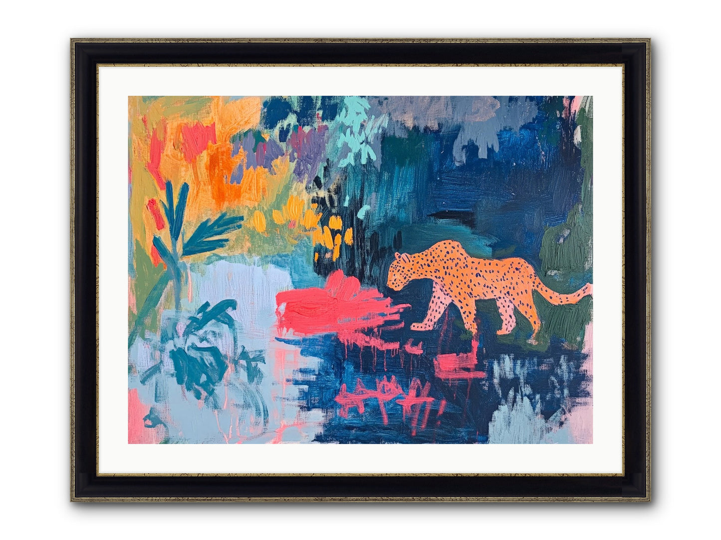 The Painted Leopard's Reverie Framed Print - Black & Gold 32x24