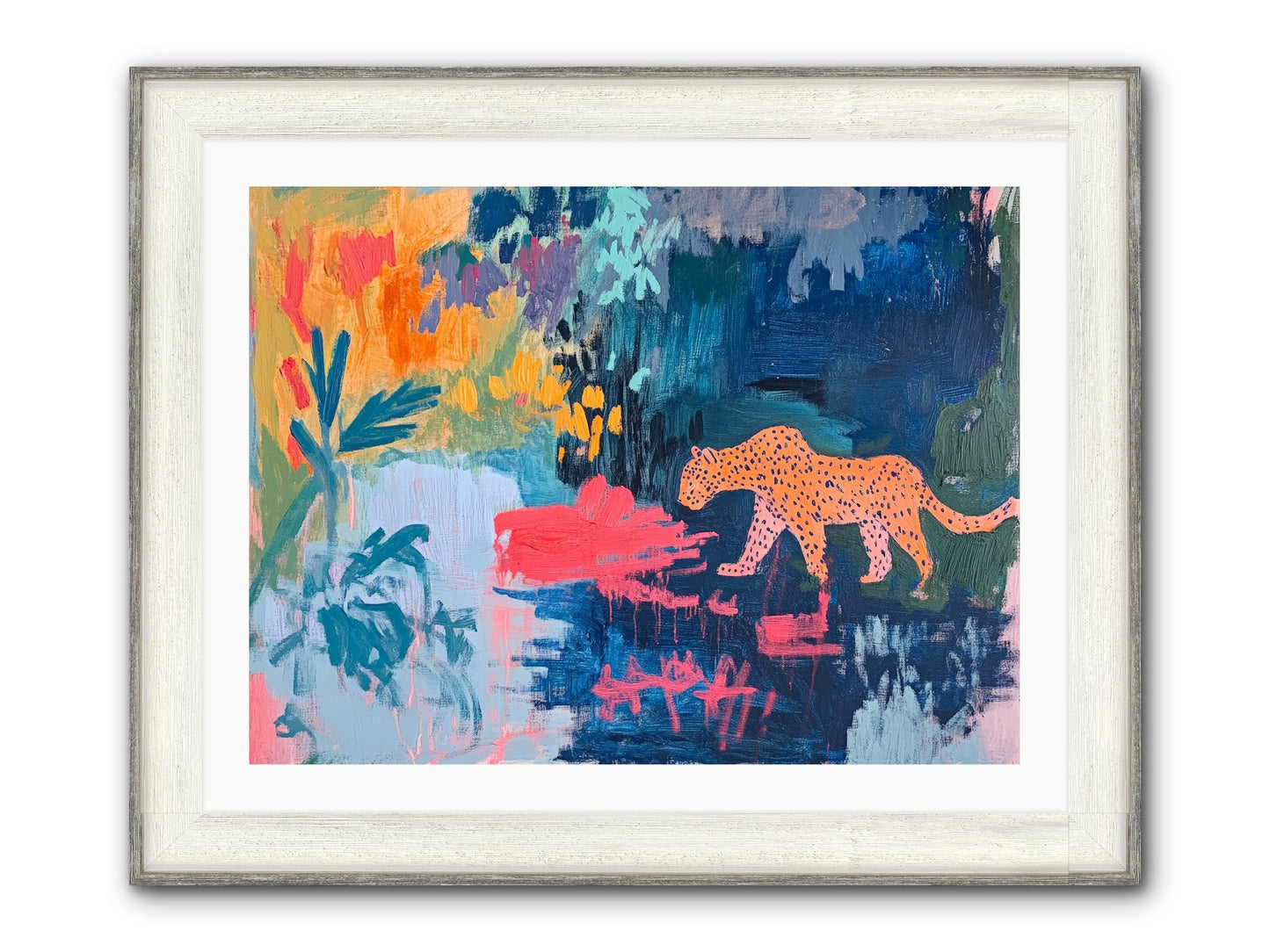 The Painted Leopard's Reverie Framed Print - Driftwood White 32x24