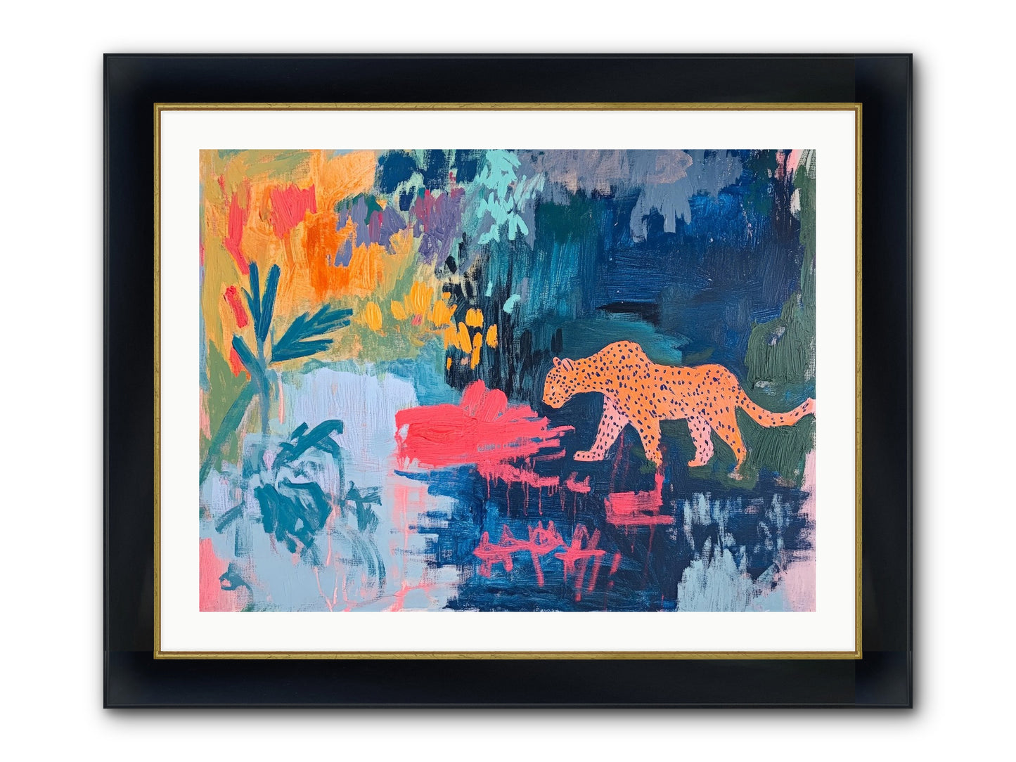 The Painted Leopard's Reverie Framed Print - Wide Black w/Gold 32x24