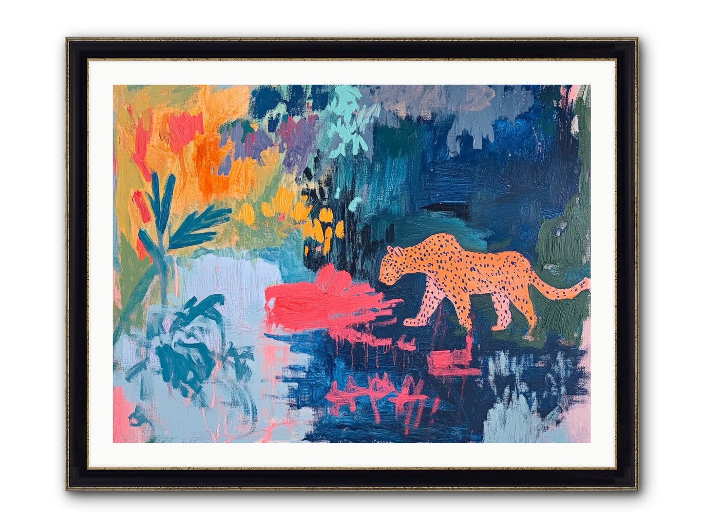 The Painted Leopard's Reverie Framed Print - Black & Gold 40x30