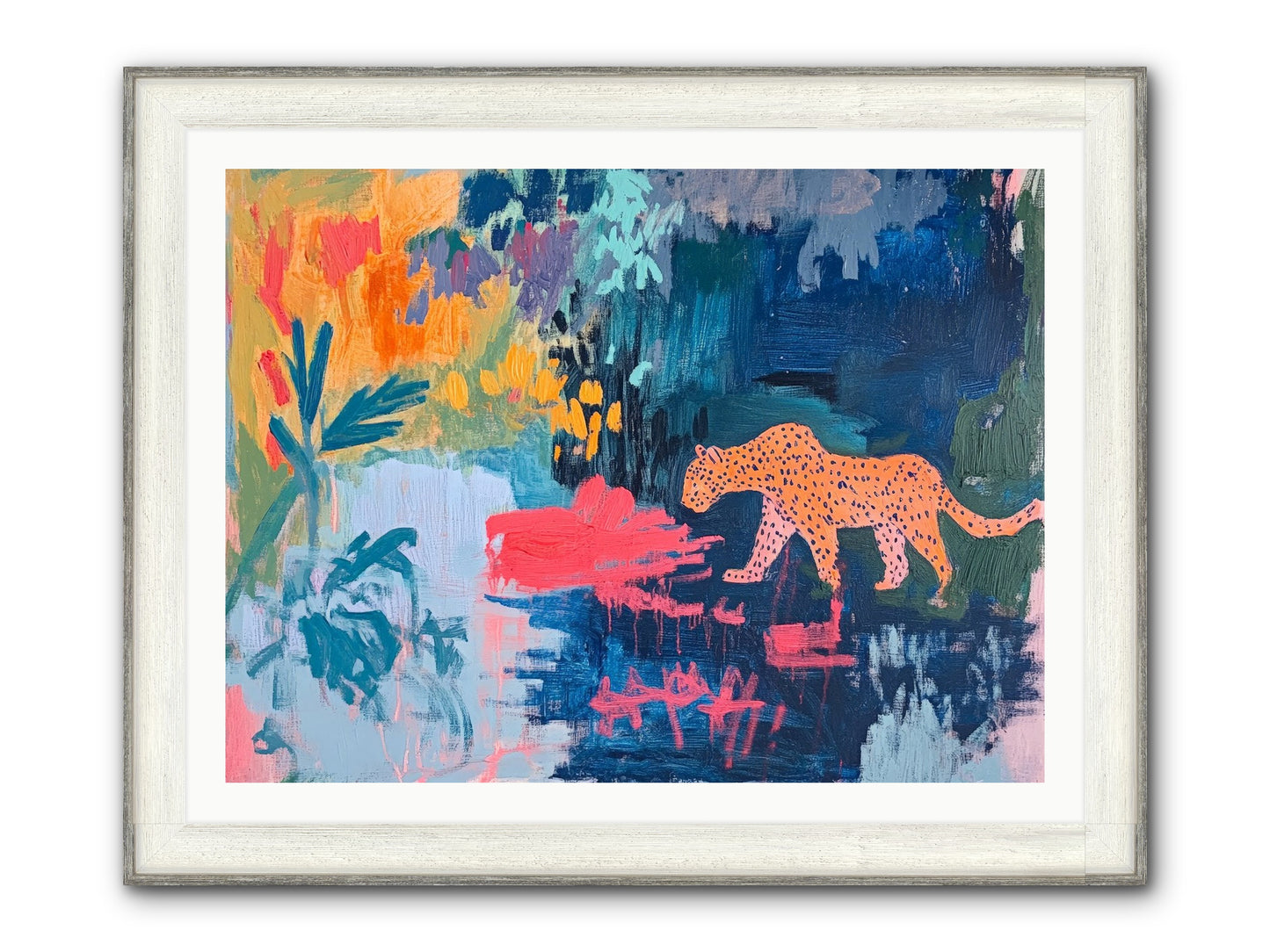 The Painted Leopard's Reverie Framed Print - Driftwood White 40x30