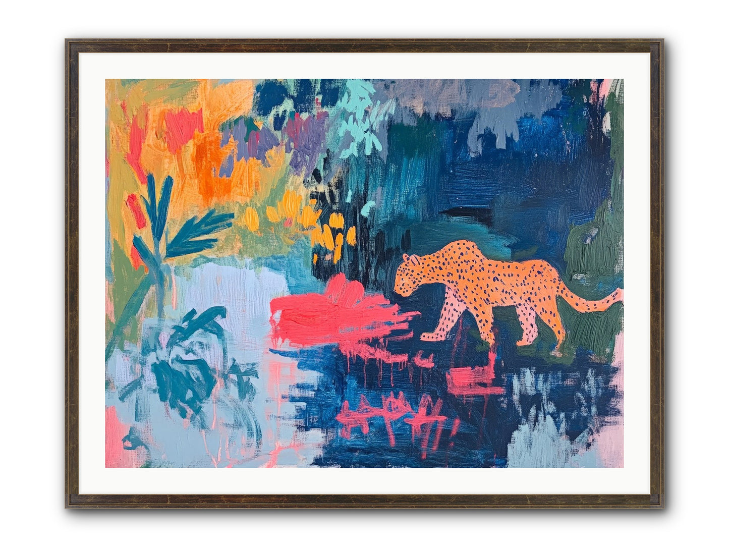 The Painted Leopard's Reverie Framed Print - Slimwoods Black/Gold 40x30