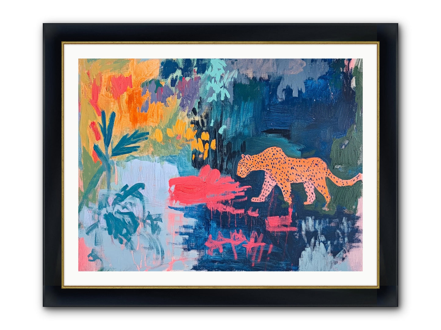 The Painted Leopard's Reverie Framed Print - Wide Black w/Gold 40x30