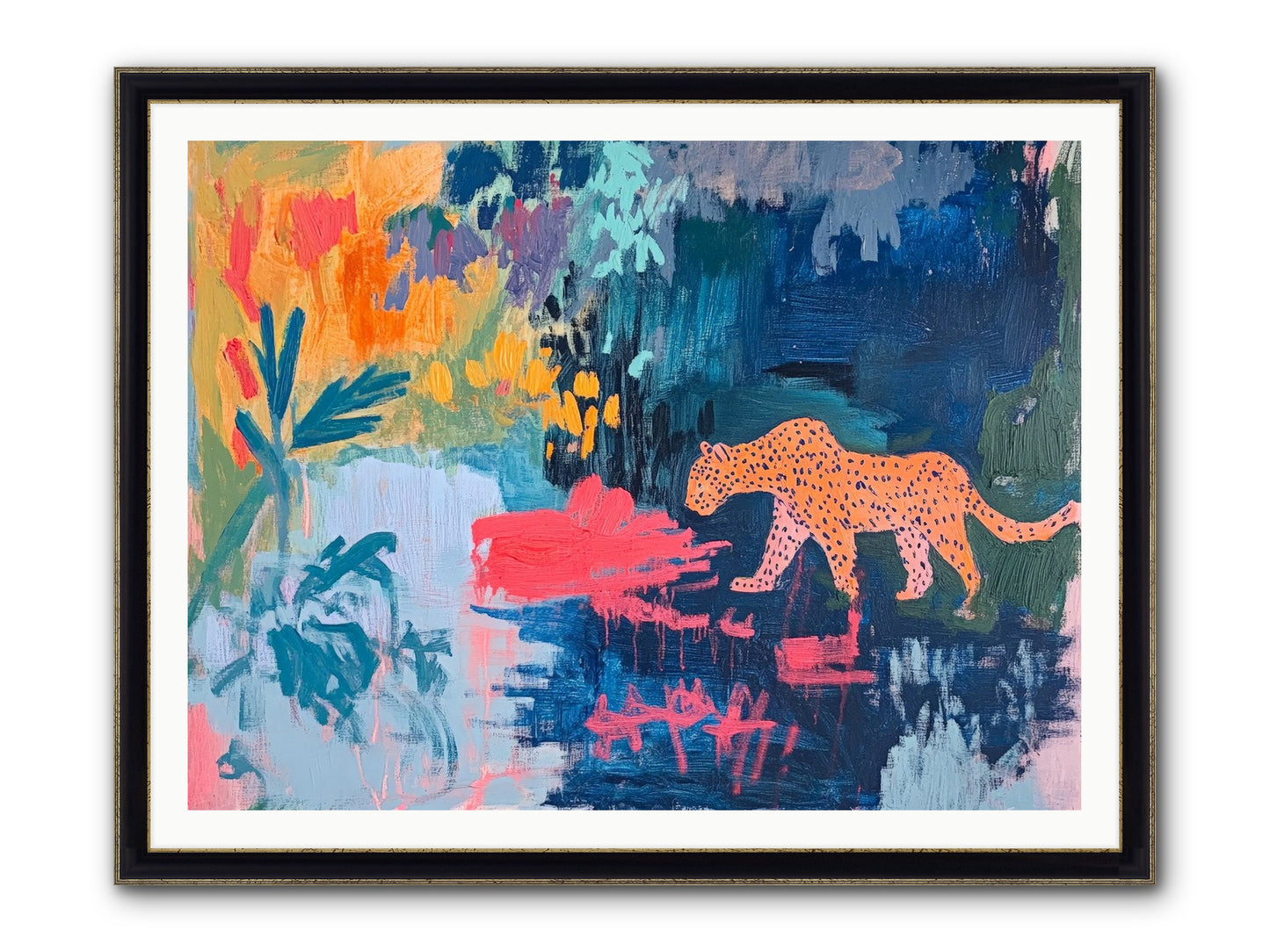 The Painted Leopard's Reverie Framed Print - Black & Gold 48x36