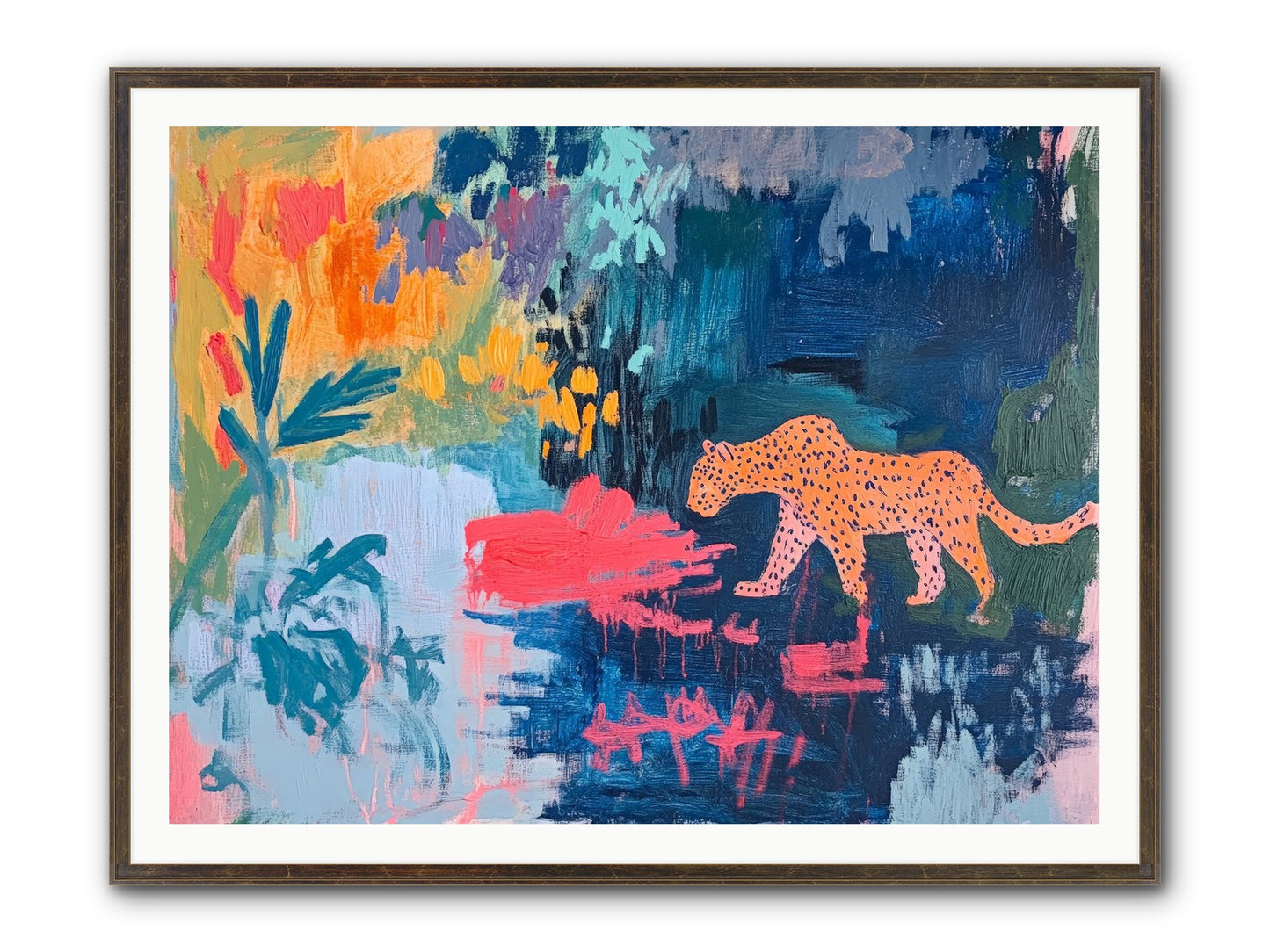 The Painted Leopard's Reverie Framed Print - Slimwoods Black/Gold 48x36