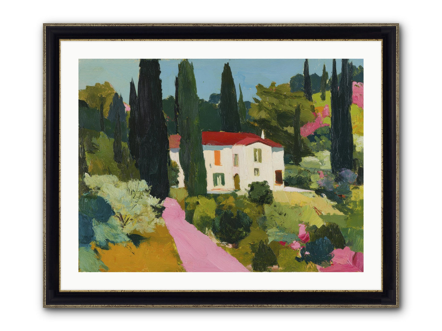 The Pink Path Framed Print - Black & Gold 32x24