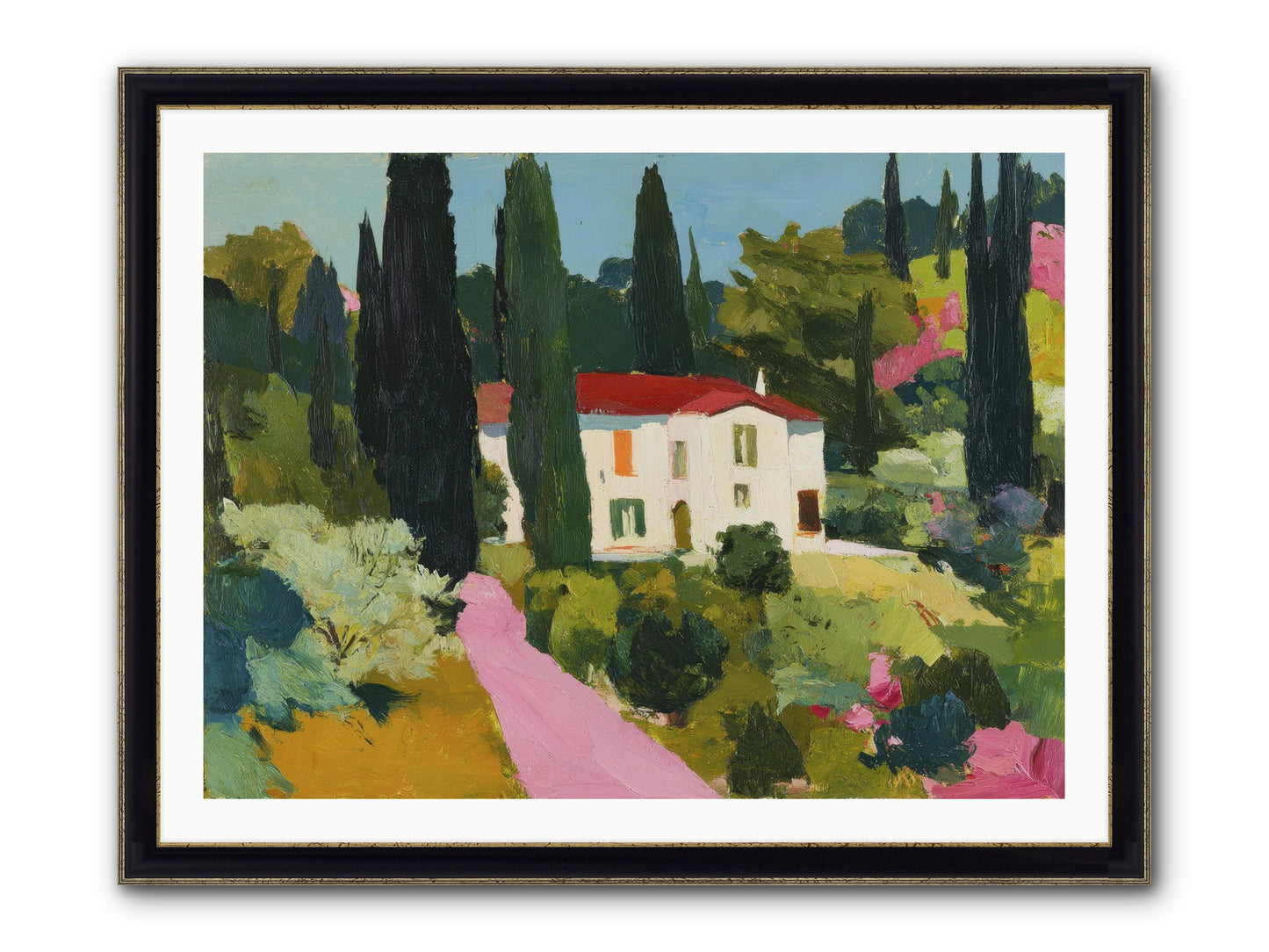 The Pink Path Framed Print - Black & Gold 40x30