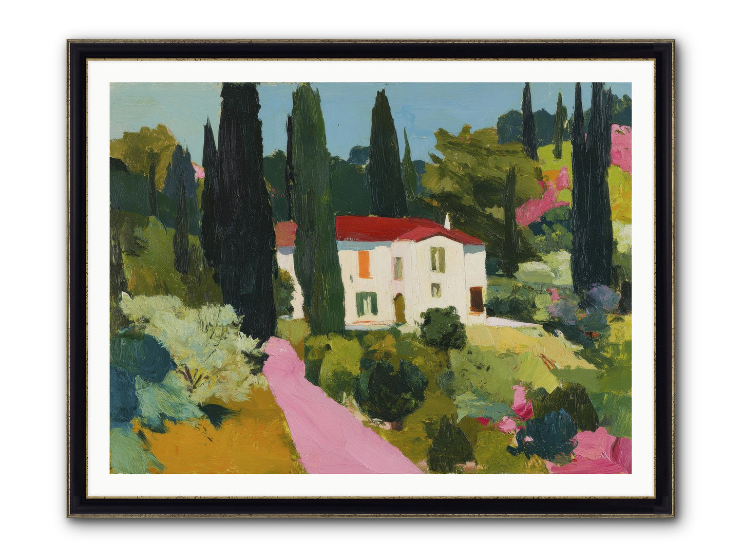 The Pink Path Framed Print - Black & Gold 48x36