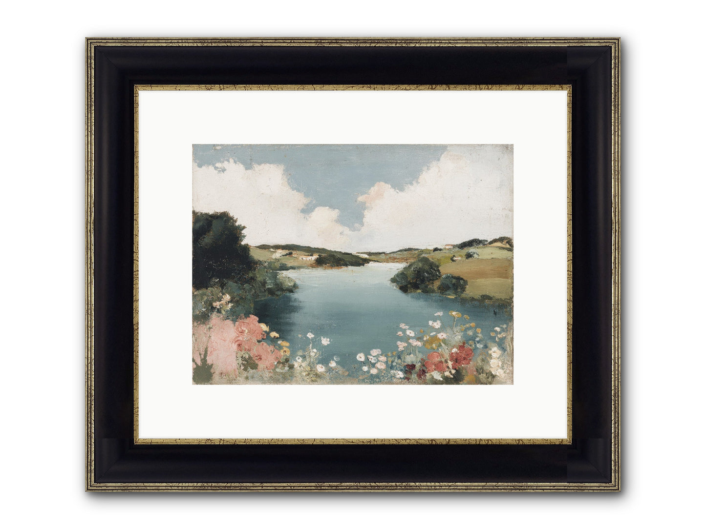 The Quiet Lake Framed Print - Black & Gold 12x9