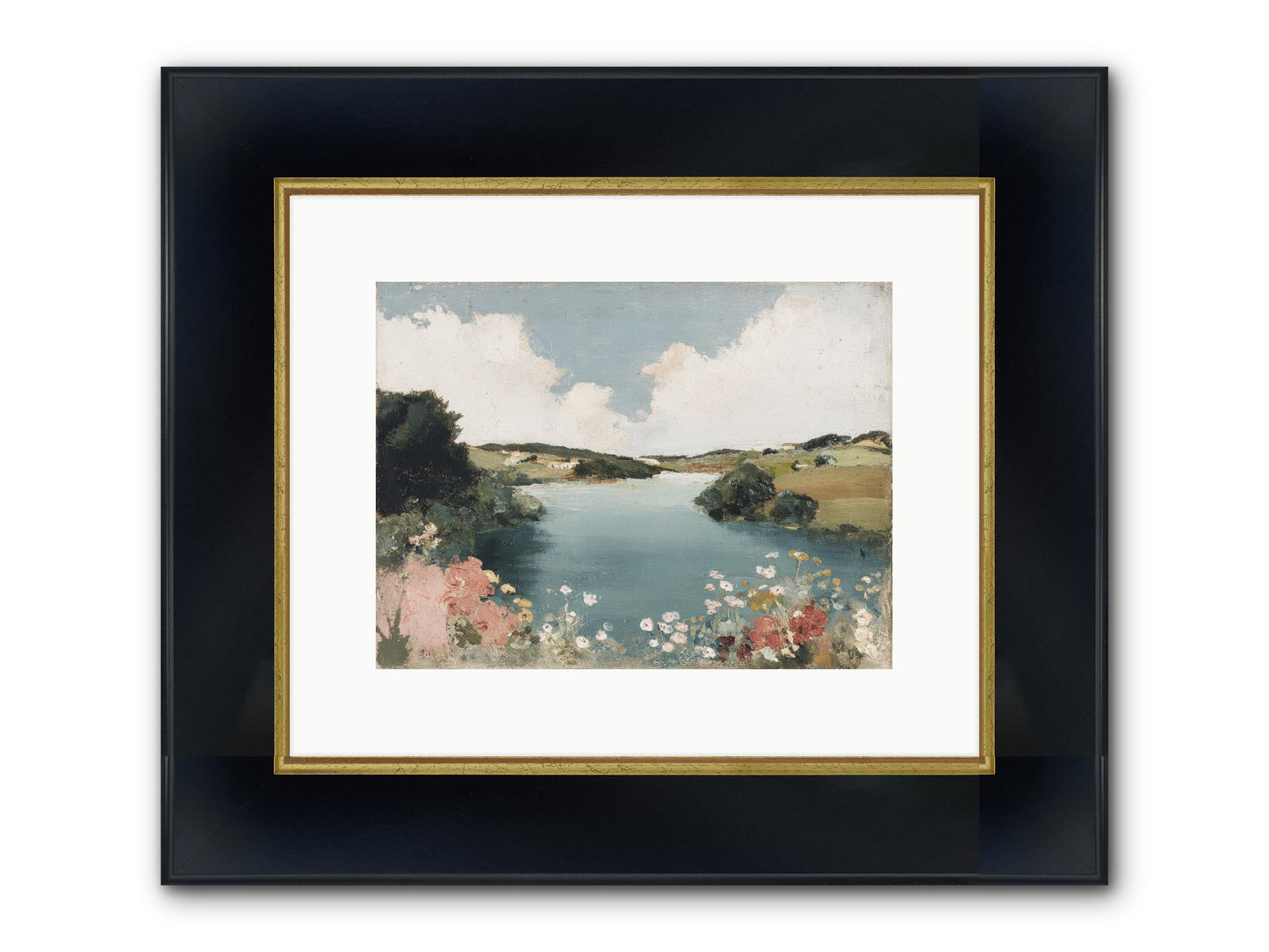 The Quiet Lake Framed Print - Wide Black w/Gold 12x9