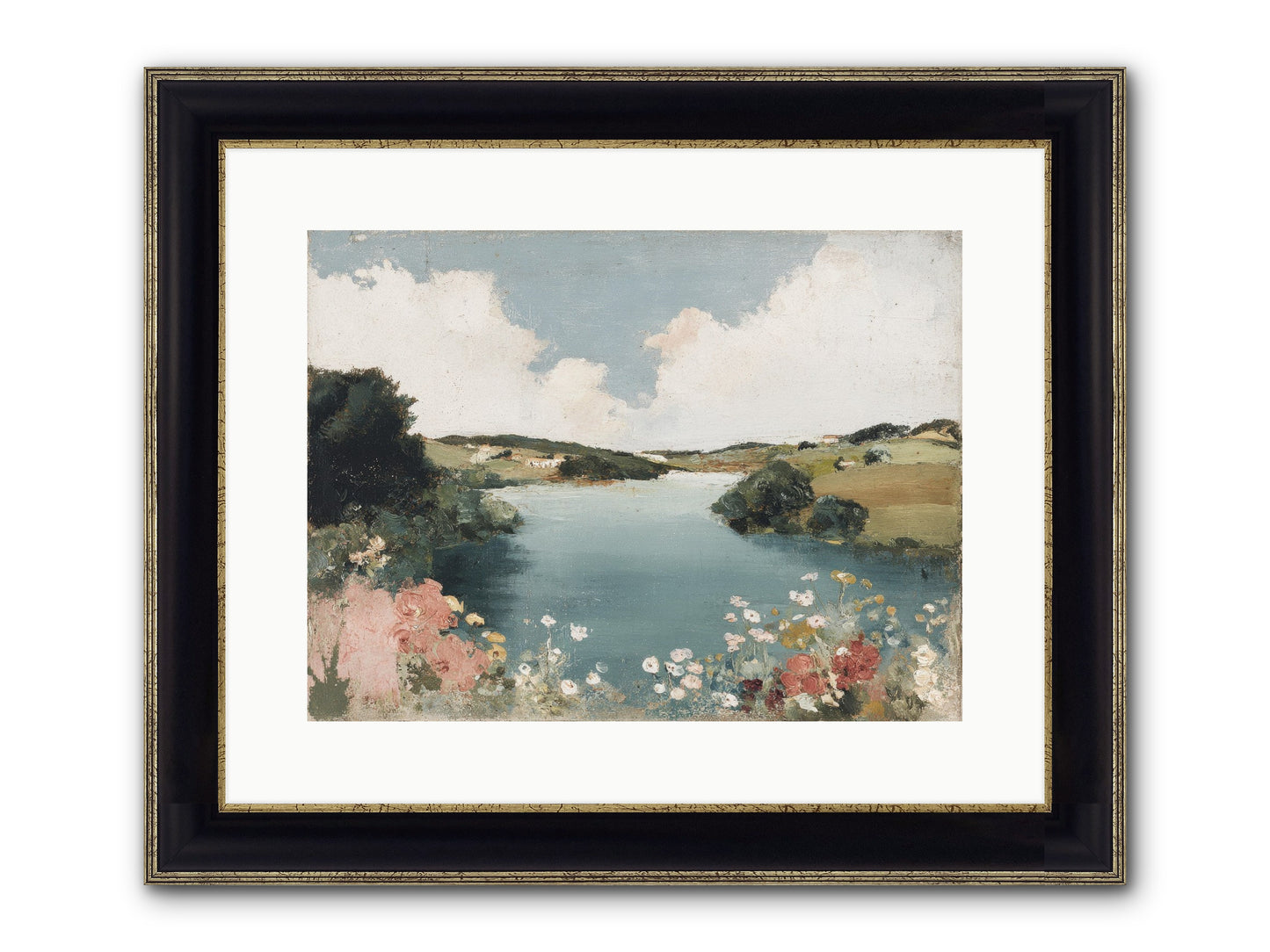 The Quiet Lake Framed Print - Black & Gold 16x12