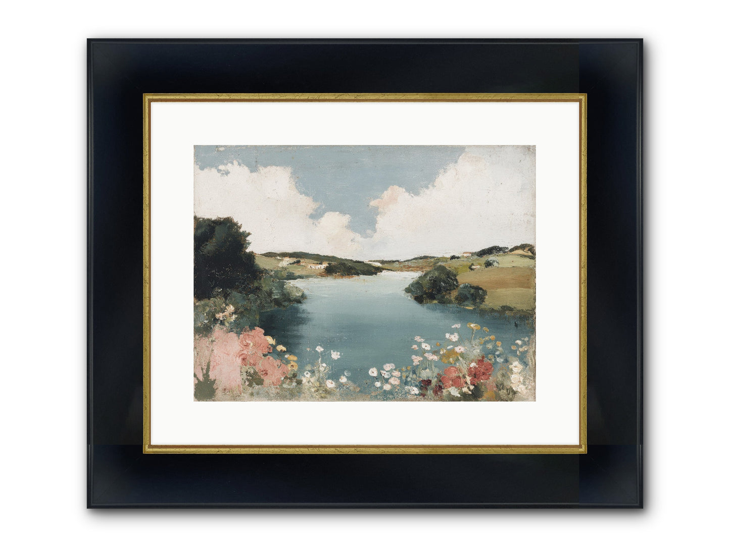 The Quiet Lake Framed Print - Wide Black w/Gold 16x12