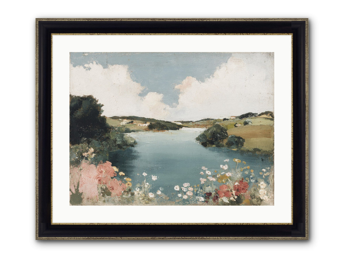 The Quiet Lake Framed Print - Black & Gold 24x18