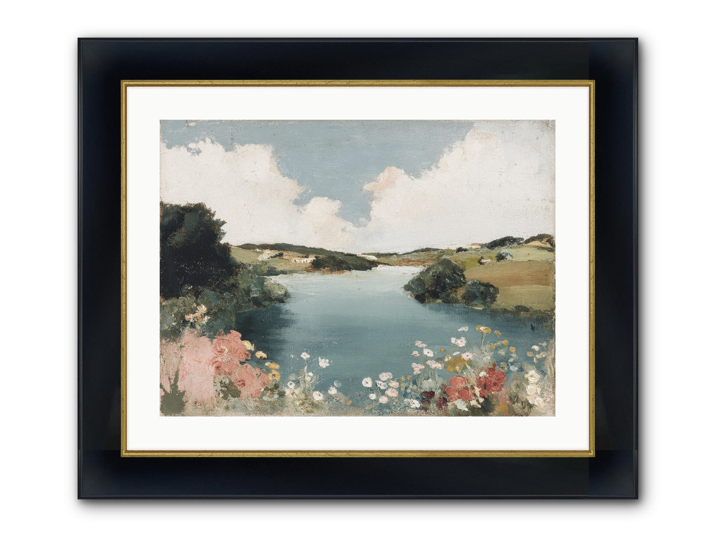 The Quiet Lake Framed Print - Wide Black w/Gold 24x18