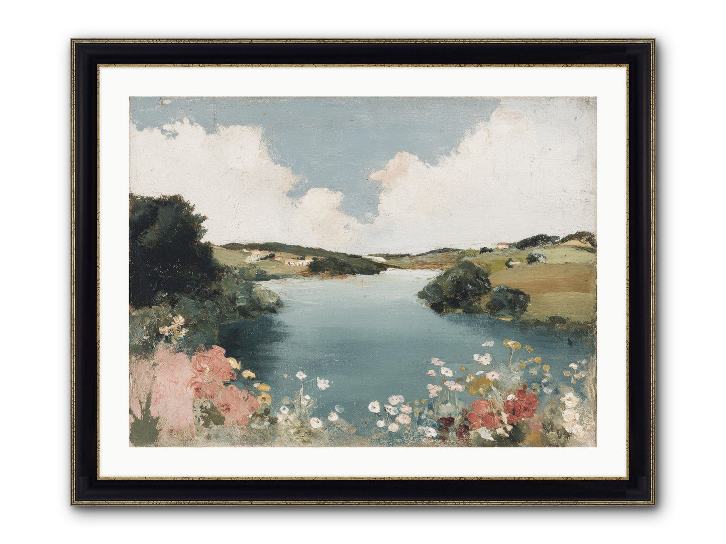 The Quiet Lake Framed Print - Black & Gold 32x24