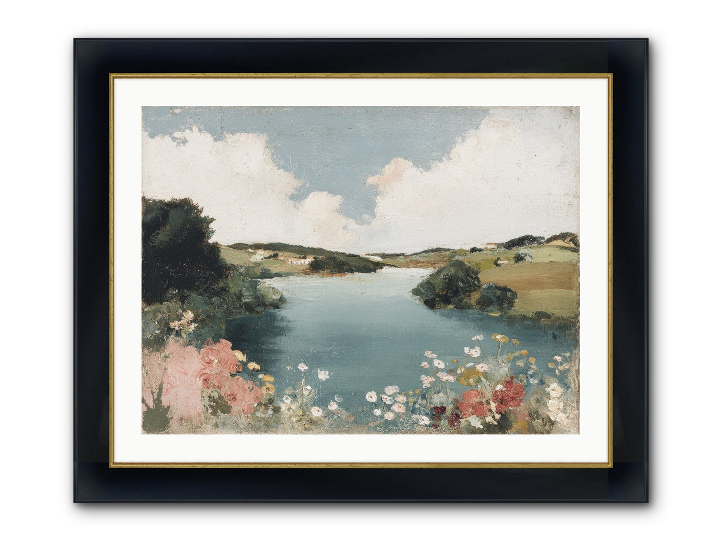 The Quiet Lake Framed Print - Wide Black w/Gold 32x24