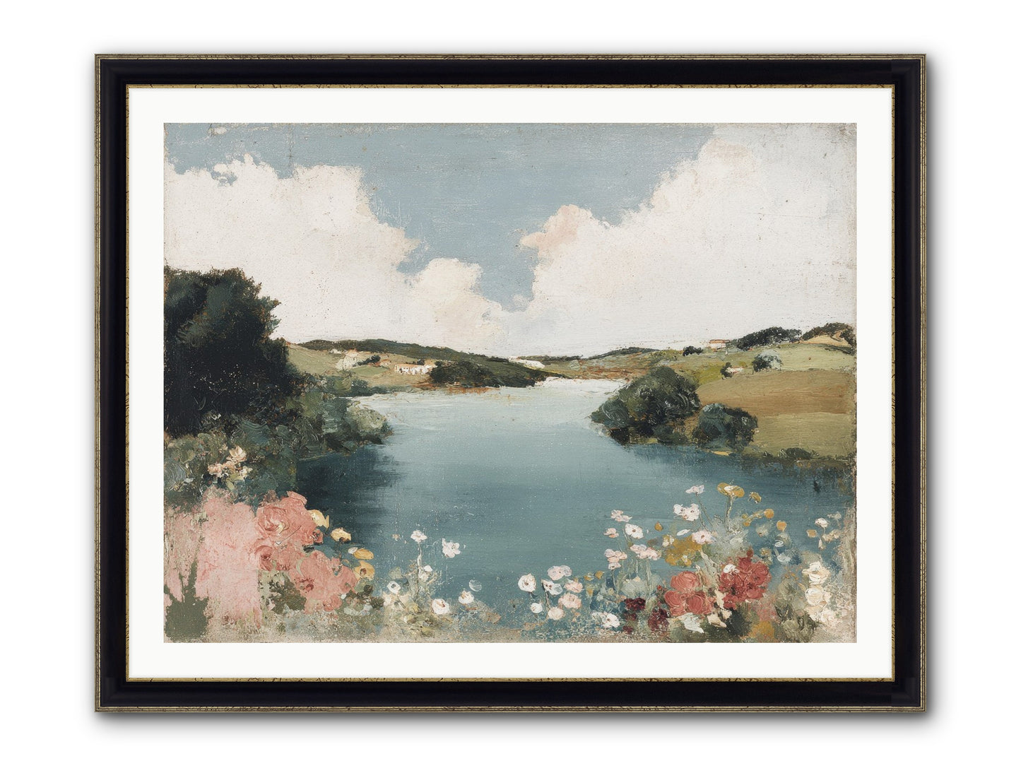 The Quiet Lake Framed Print - Black & Gold 40x30