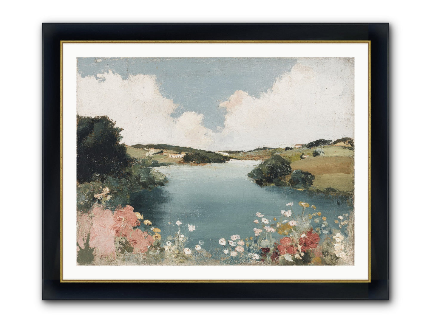 The Quiet Lake Framed Print - Wide Black w/Gold 40x30