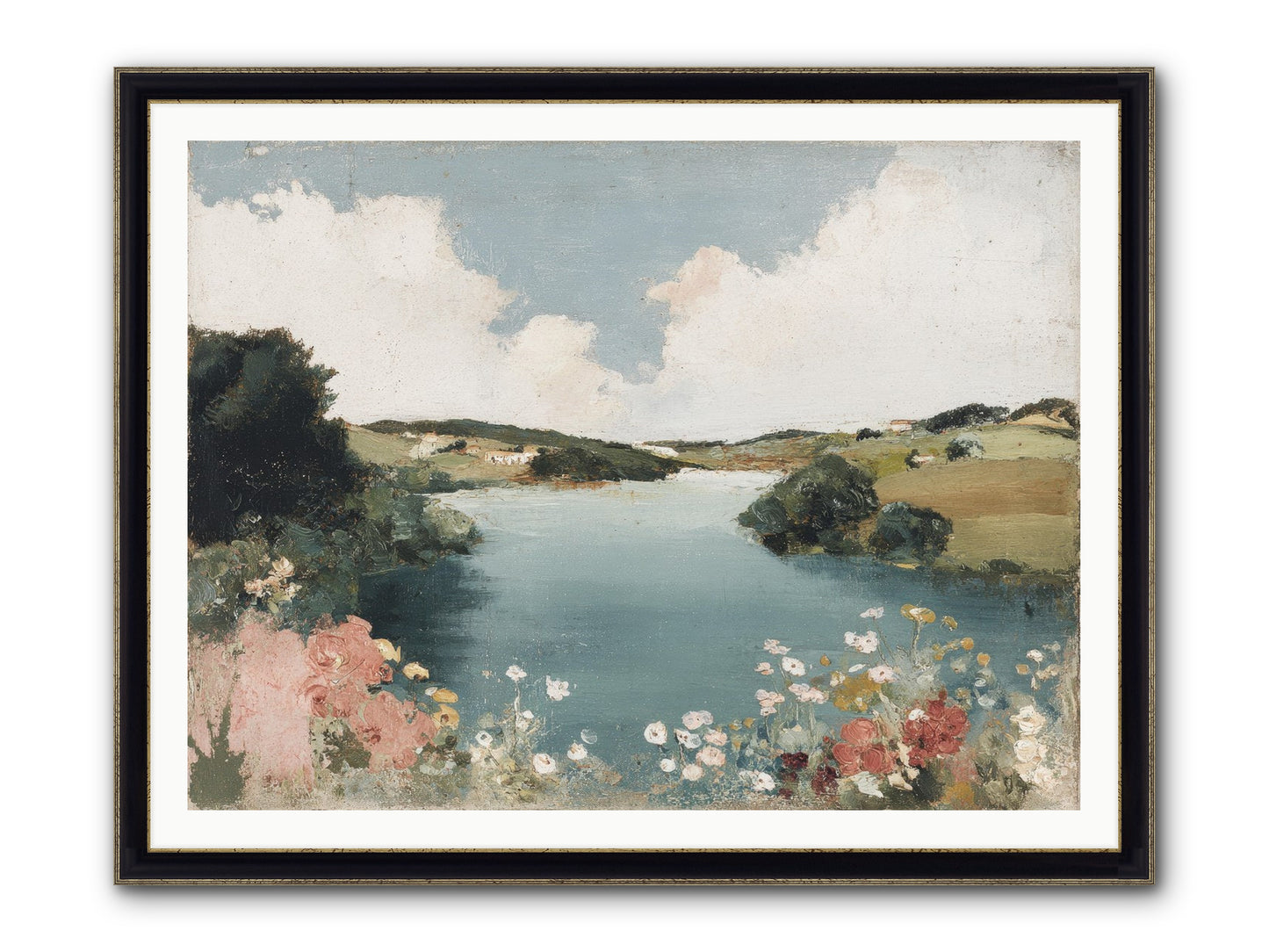 The Quiet Lake Framed Print - Black & Gold 48x36