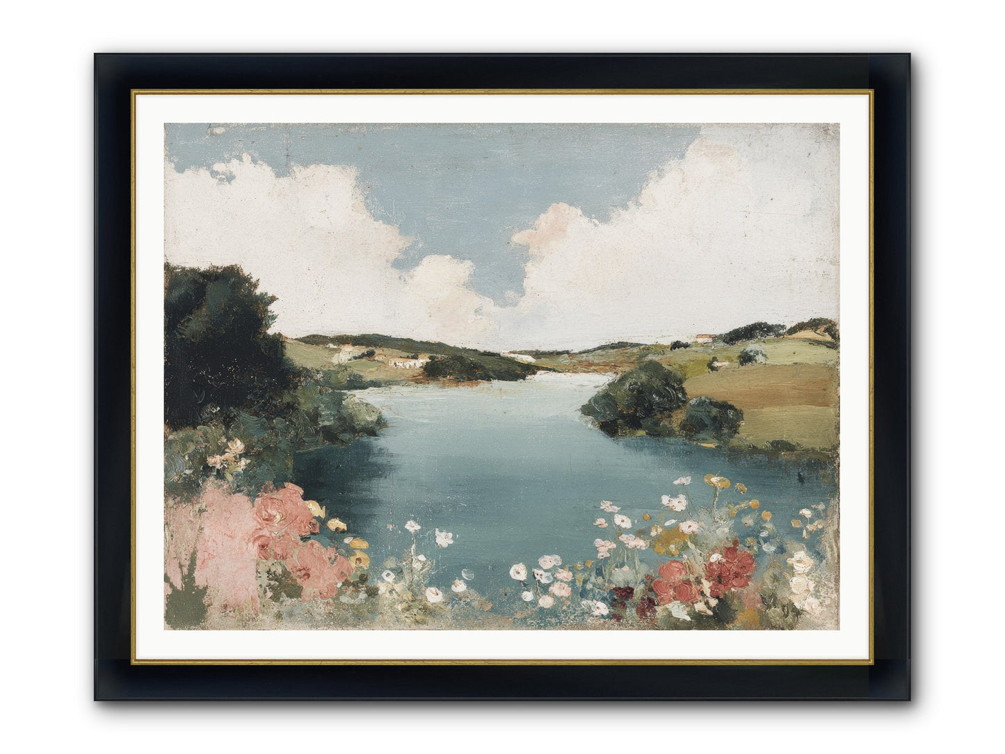 The Quiet Lake Framed Print - Wide Black w/Gold 48x36