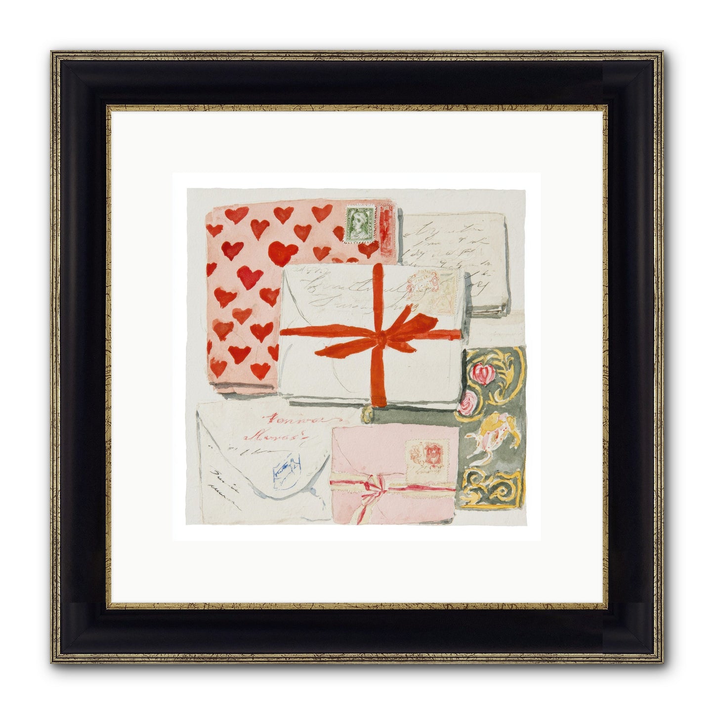 The Reading Club Of Hearts Framed Print - Black & Gold 12x12