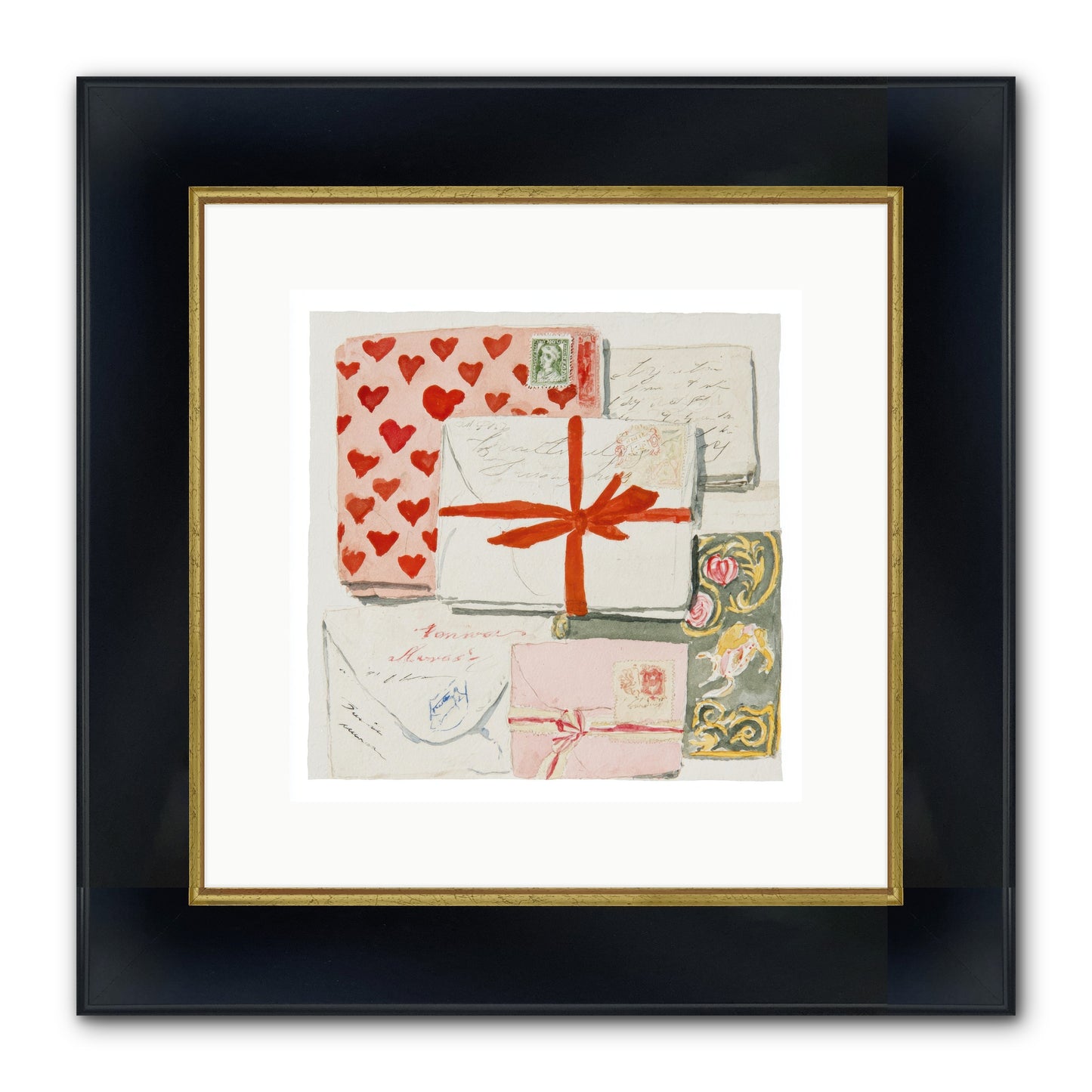 The Reading Club Of Hearts Framed Print - Wide Black w/Gold 12x12
